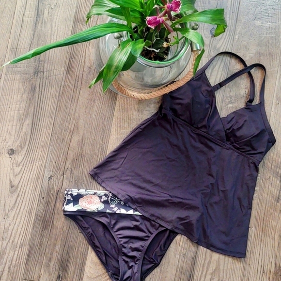 Women's Black Tankini Swimwear Set, Sz. Medium